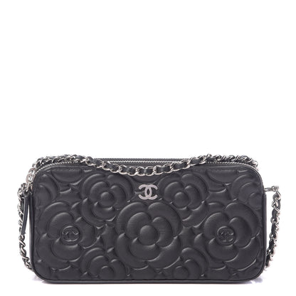 Chanel Lambskin Camellia Embossed Small Clutch With Chain Black 1 of 16