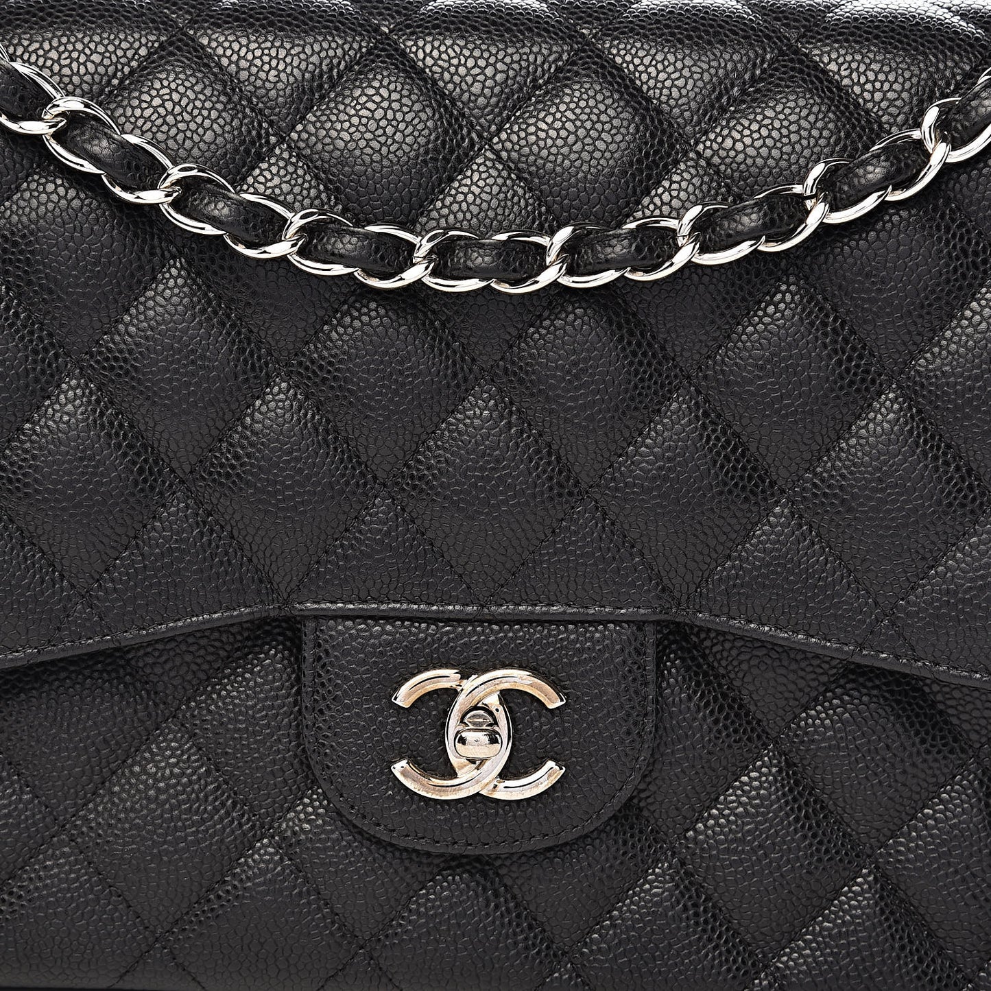 Caviar Quilted Jumbo Double Flap Black