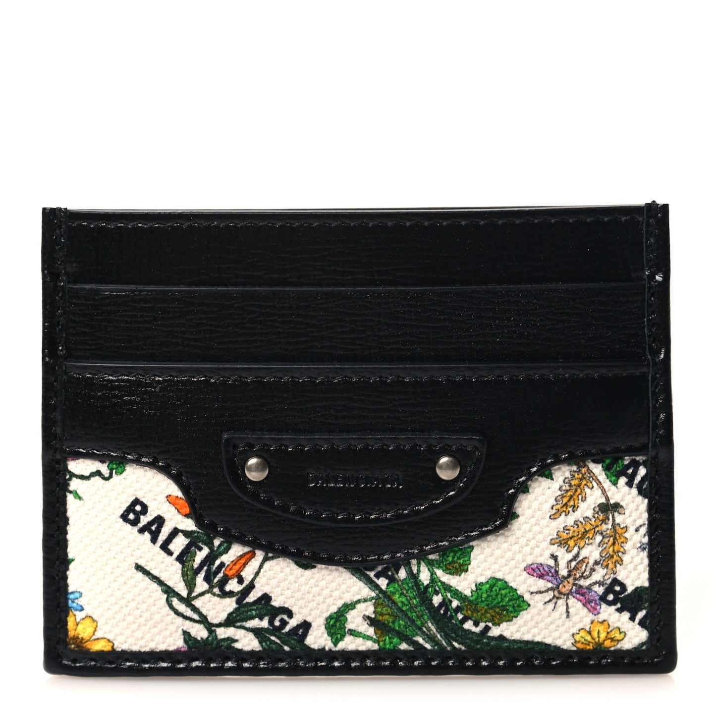 X GUCCI Canvas Azalea Calfskin Flora Logo Print Neo Classic Card Holder White Multicolor Black