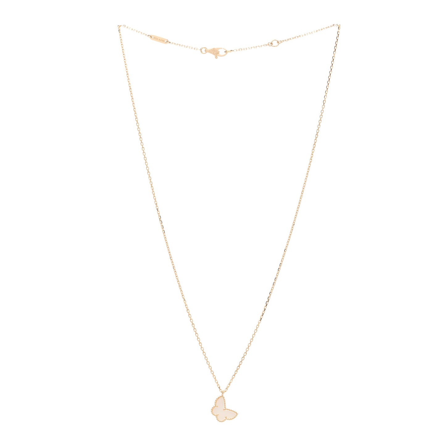 18K Yellow Gold Mother of Pearl Sweet Alhambra Butterfly Pendant Necklace