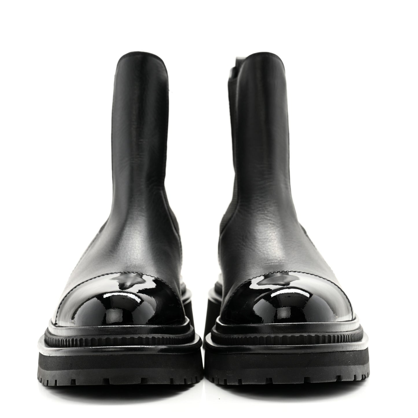 Calfskin Patent Cap Toe Ankle Boots 36.5 Black