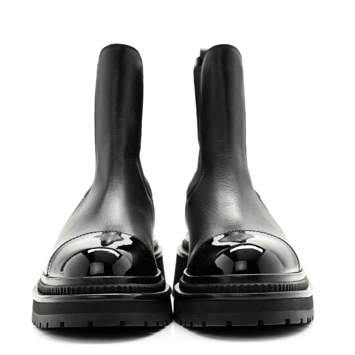 Chanel Calfskin Patent Cap Toe Ankle Boots 36.5 Black 2 of 10