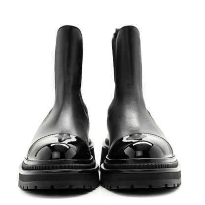 Chanel Calfskin Patent Cap Toe Ankle Boots 36.5 Black 2 of 10