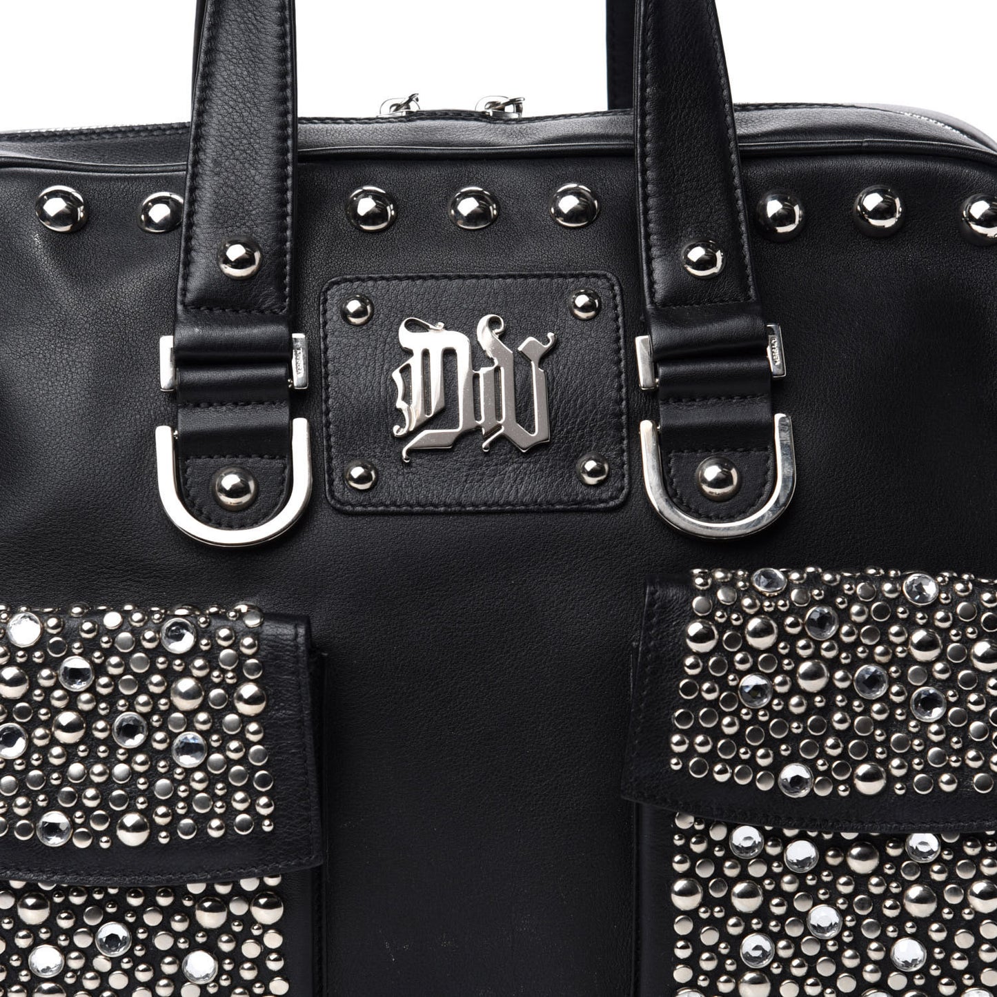 Calfskin Studded DV Satchel Black
