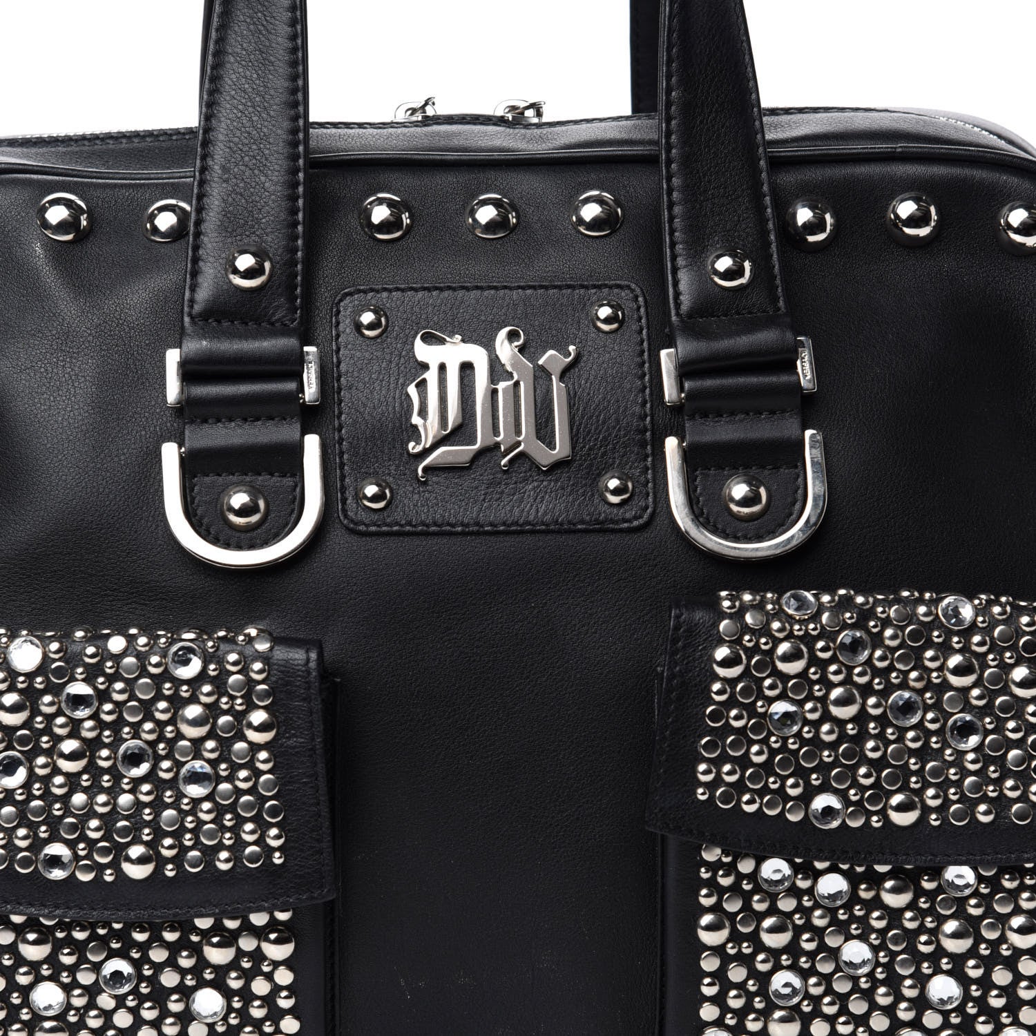 Versace Calfskin Studded DV Satchel Black 11 of 11