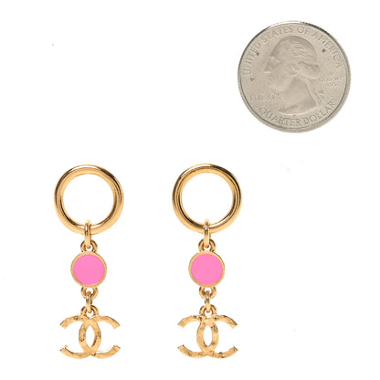 Chanel Metal Resin Disc CC Drop Earrings Gold Pink 2 of 4