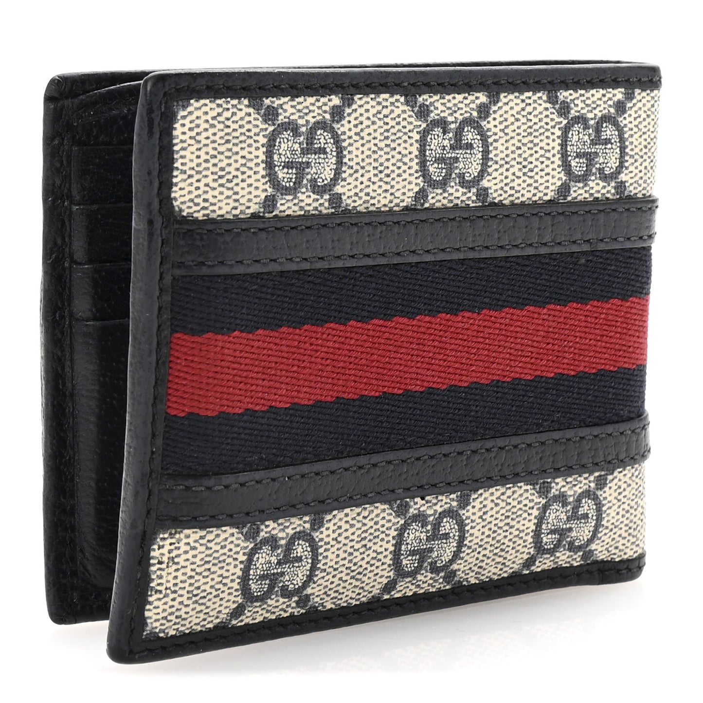 GG Supreme Monogram Web Mens Ophidia Bi-Fold Coin Wallet Beige Blue