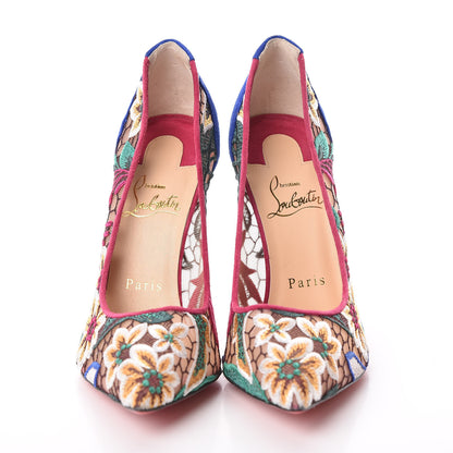 Christian Louboutin Lace Veau Velours Florale Follies 100 Pumps 37.5 Multicolor 2 of 8