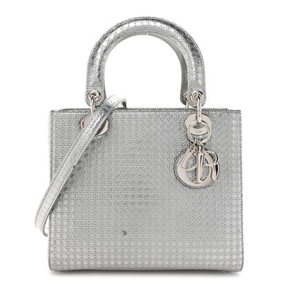 Christian Dior Metallic Patent Micro-Cannage Medium Lady Dior Silver 1 of 18