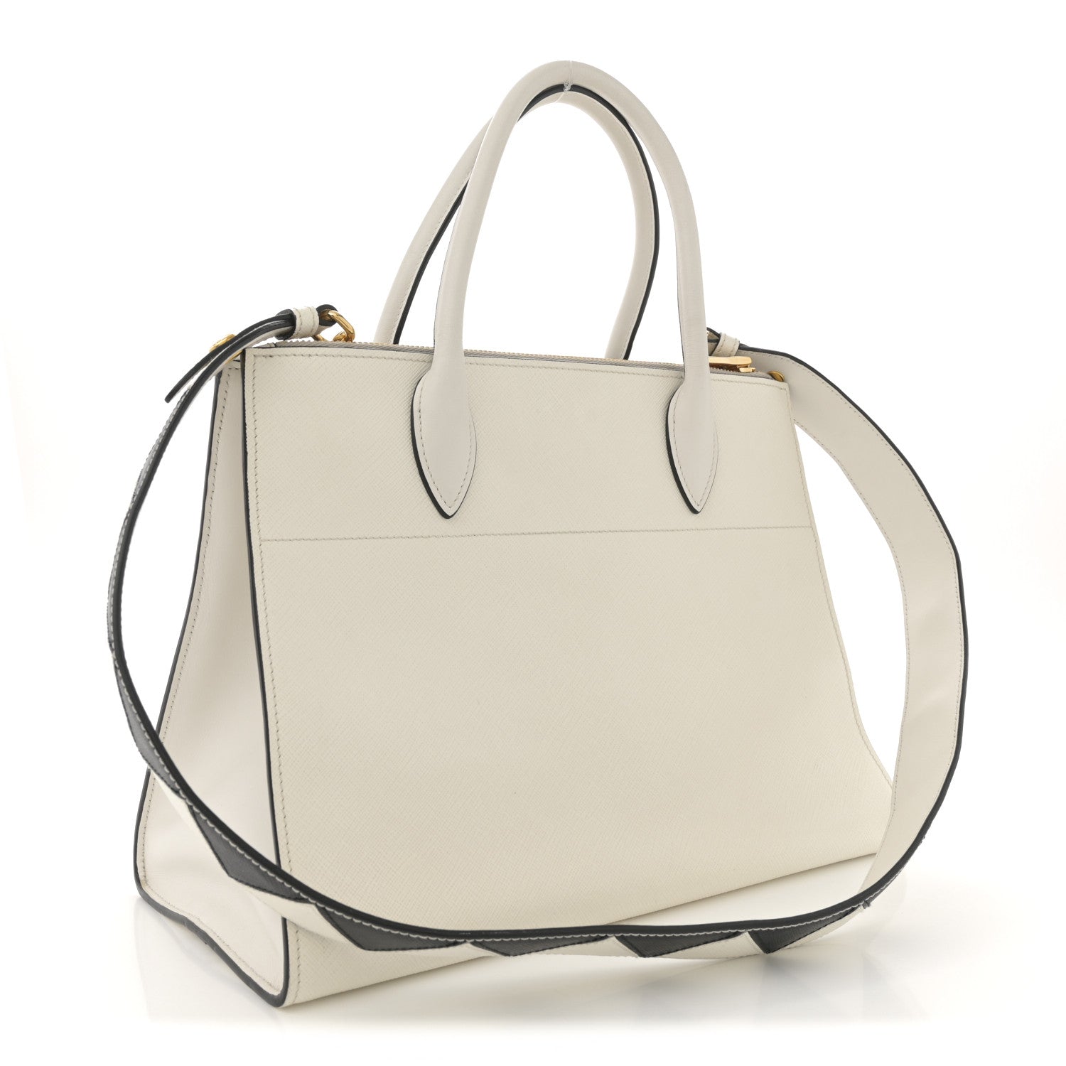 Prada Saffiano City Calfskin Greche Paradigme Bag White Black 3 of 12