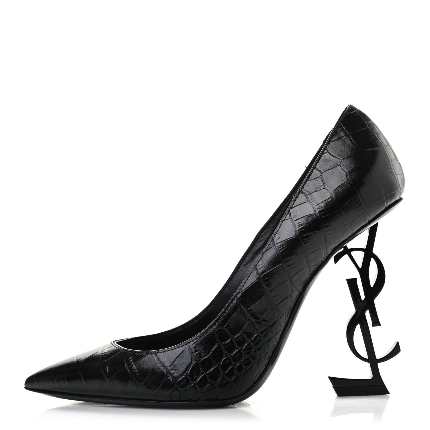 Saint Laurent Calfskin Crocodile Embossed Opyum 110 Pumps 37.5 Black 1 of 8