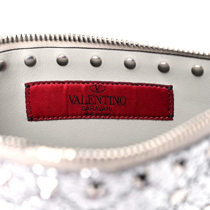 Valentino Garavani Glitter Rockstud Spike Zip Pouch Silver 6 of 6