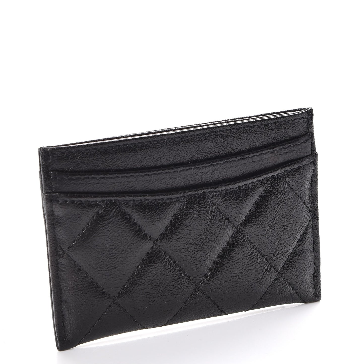 Glazed Calfskin Quilted Card Holder Black