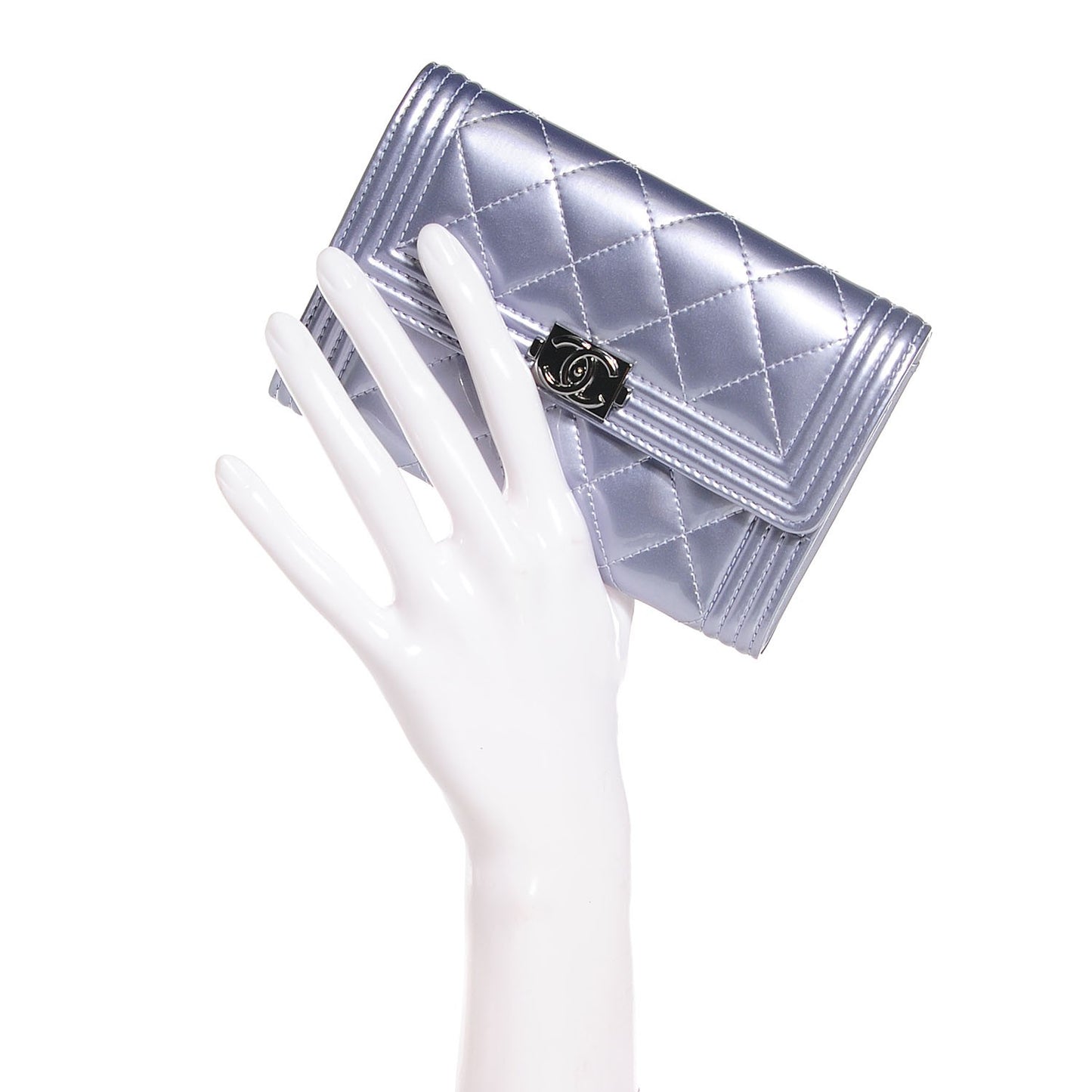 Patent Calfskin Quilted Boy Card Holder Wallet Purple