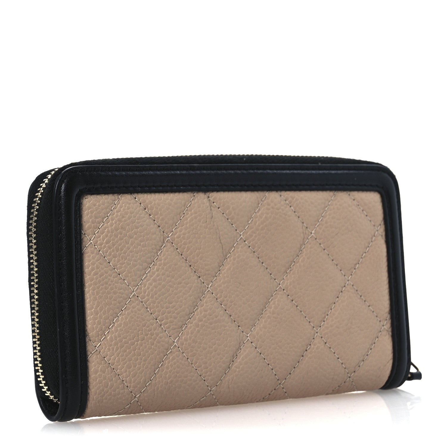 Chanel Caviar Quilted Small Filigree Zip Around Wallet Beige Black 3 of 8