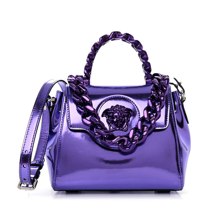 Versace Metallic Patent Calfskin Mini La Medusa Chain Top Handle Bag Dark Orchid 1 of 11