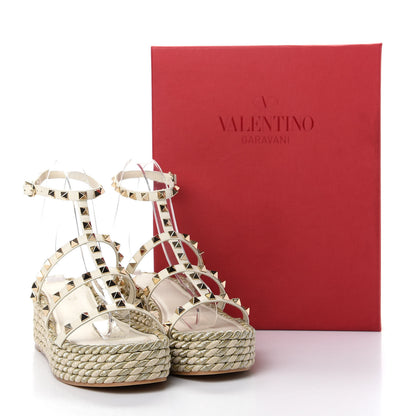 Valentino Garavani Calfskin Rockstud Ankle Strap Torchon Espadrille Caged 30/55mm Sandals 38 Light Ivory 11 of 11