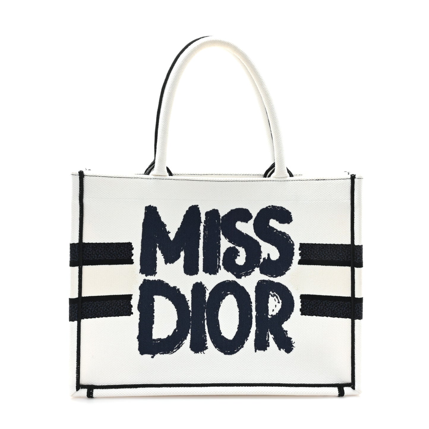 Canvas Embroidered Medium Miss Dior Graffiti Book Tote Navy White
