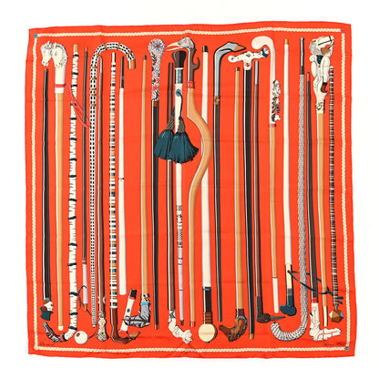 Hermes Silk Les Cannes Scarf 90 Capucine Brun Grege 1 of 3