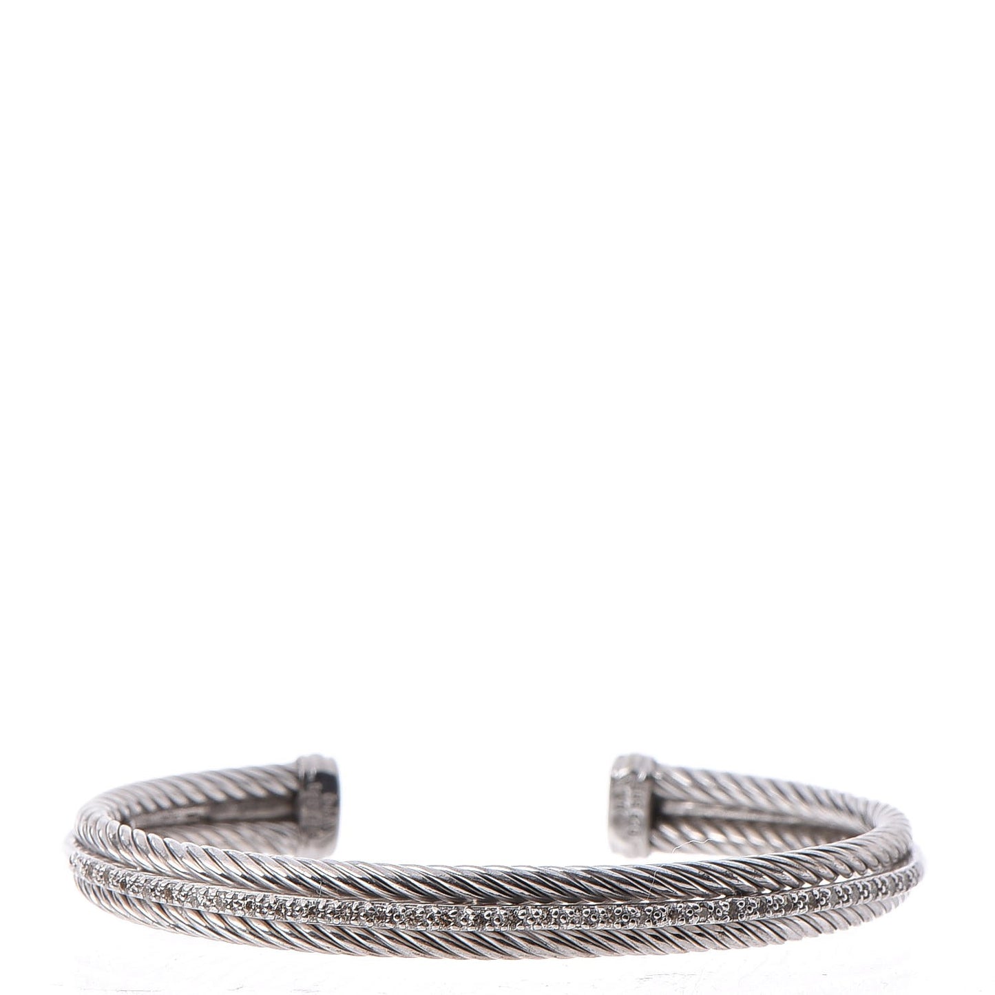 Sterling Silver 14K White Gold Diamond 7mm Cable Classics Cuff Bracelet