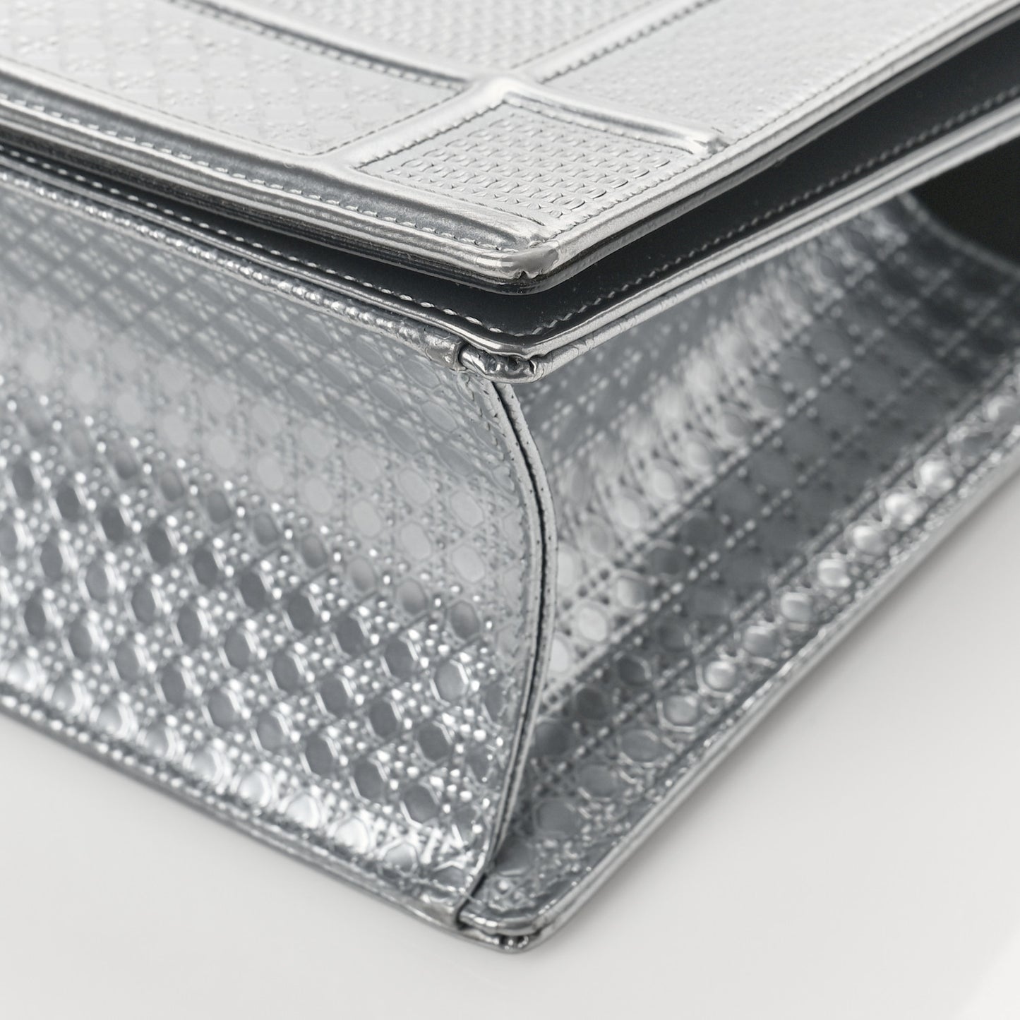 Metallic Patent Micro-Cannage Medium Diorama Flap Bag Silver