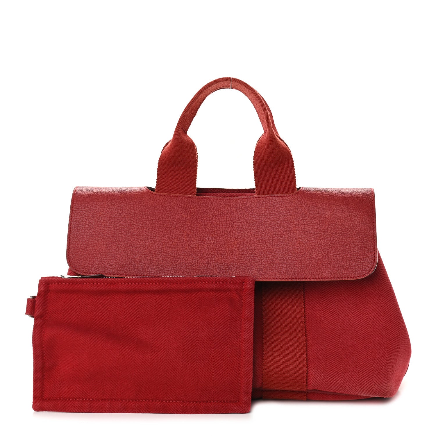 Hermes Chevron Herringbone Toile Vache Liegee Valparaiso Tote PM Rouge Garance 1 of 10