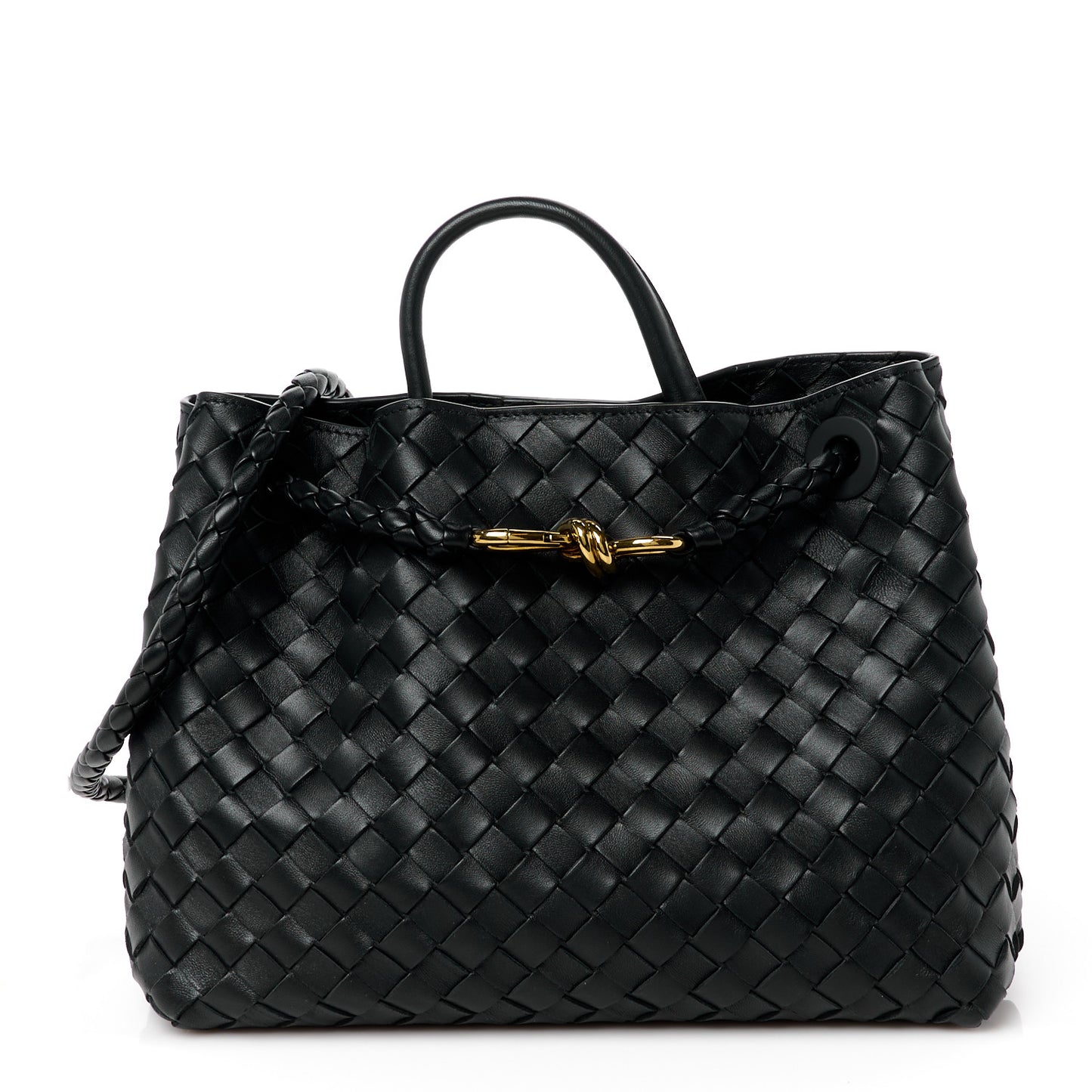 Nappa Intrecciato Medium Andiamo Shoulder Bag Black