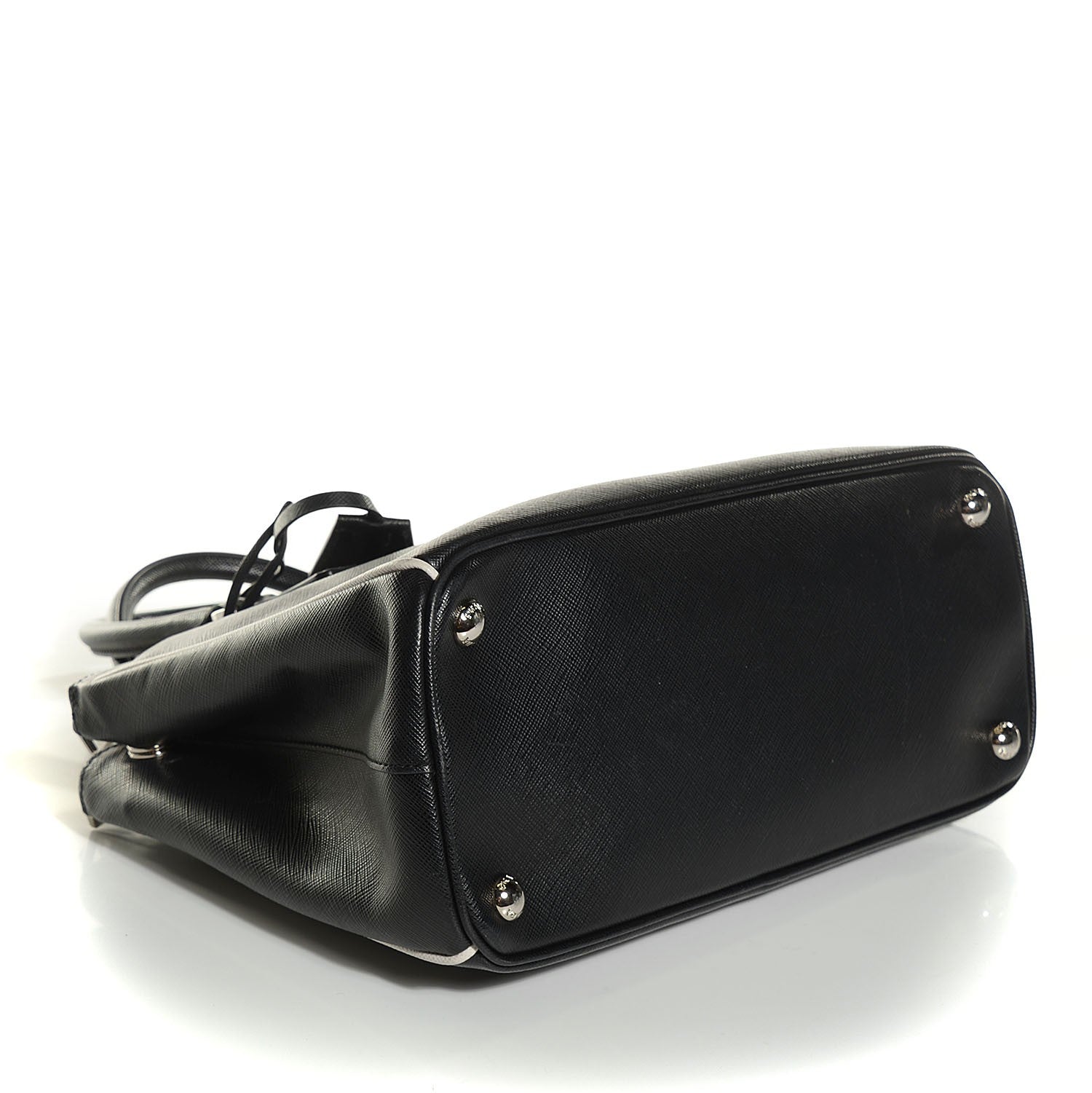 Prada Saffiano Lux Small Double Zip Tote Black Talco 5 of 10