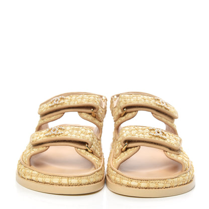 Chanel Braided Fabric Velcro Dad Sandals 36 Beige 2 of 9