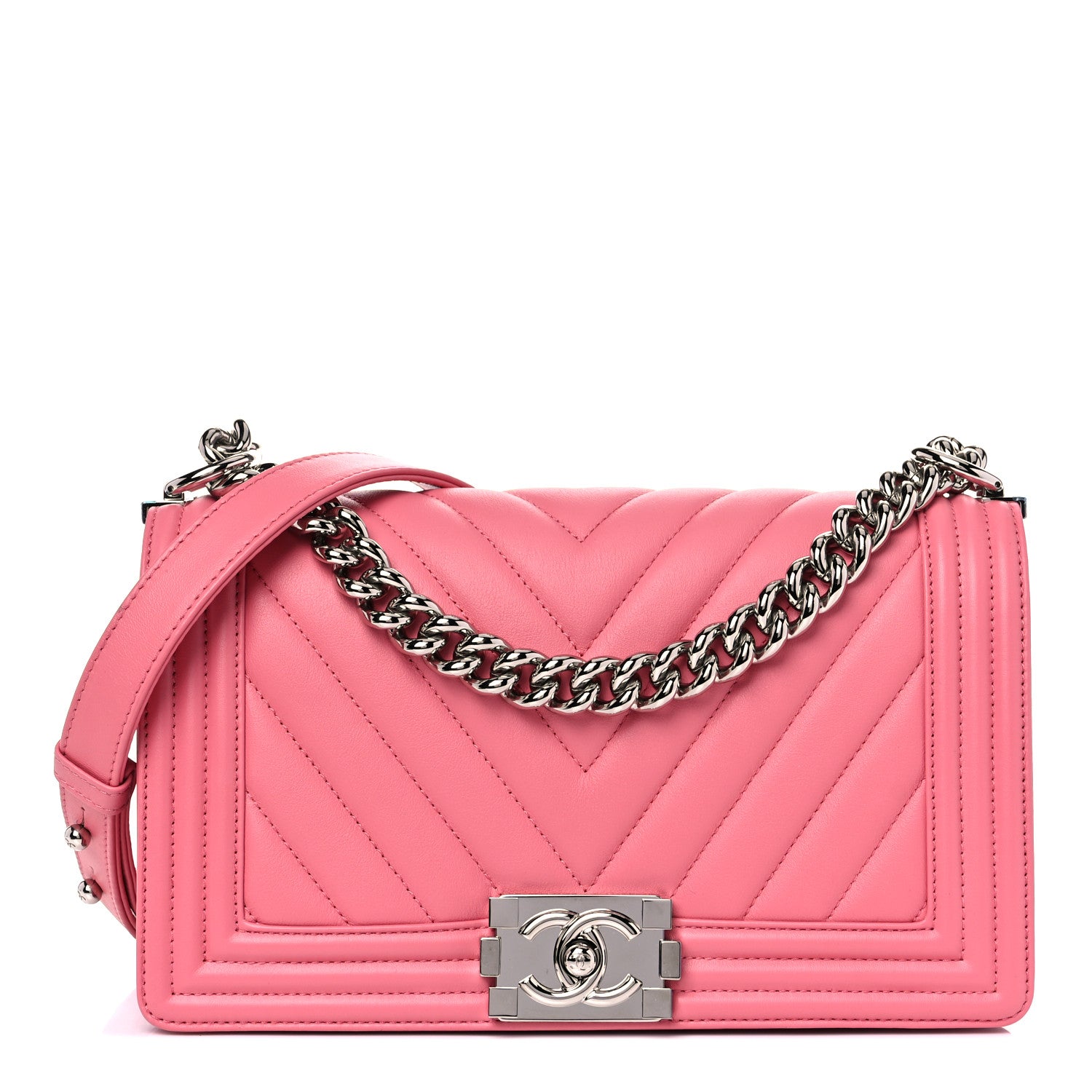Chanel Lambskin Chevron Quilted Medium Boy Flap Pink 1 of 9