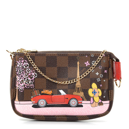 Louis Vuitton Damier Ebene 2019 Christmas Animation Mini Pochette Accessories Red 1 of 10