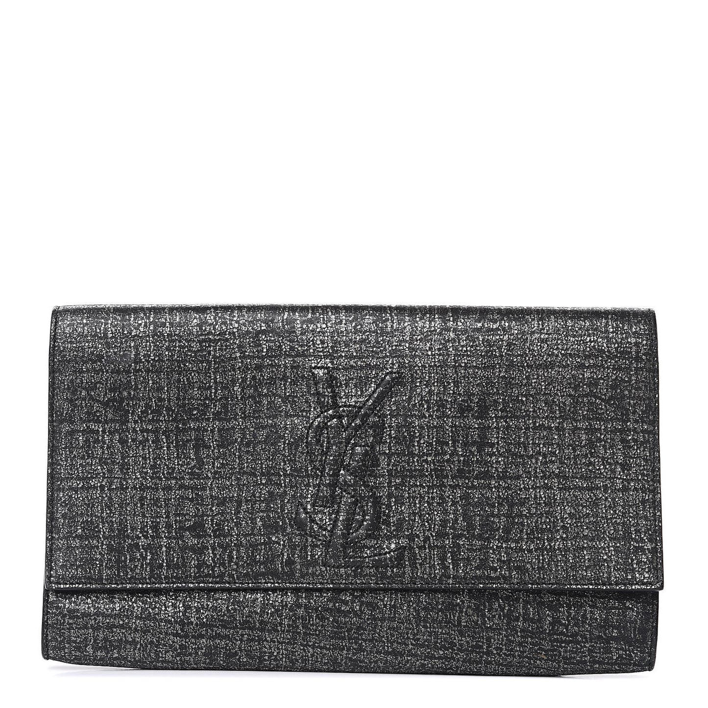 Metallic Textured Large Belle De Jour Clutch Dark Silver