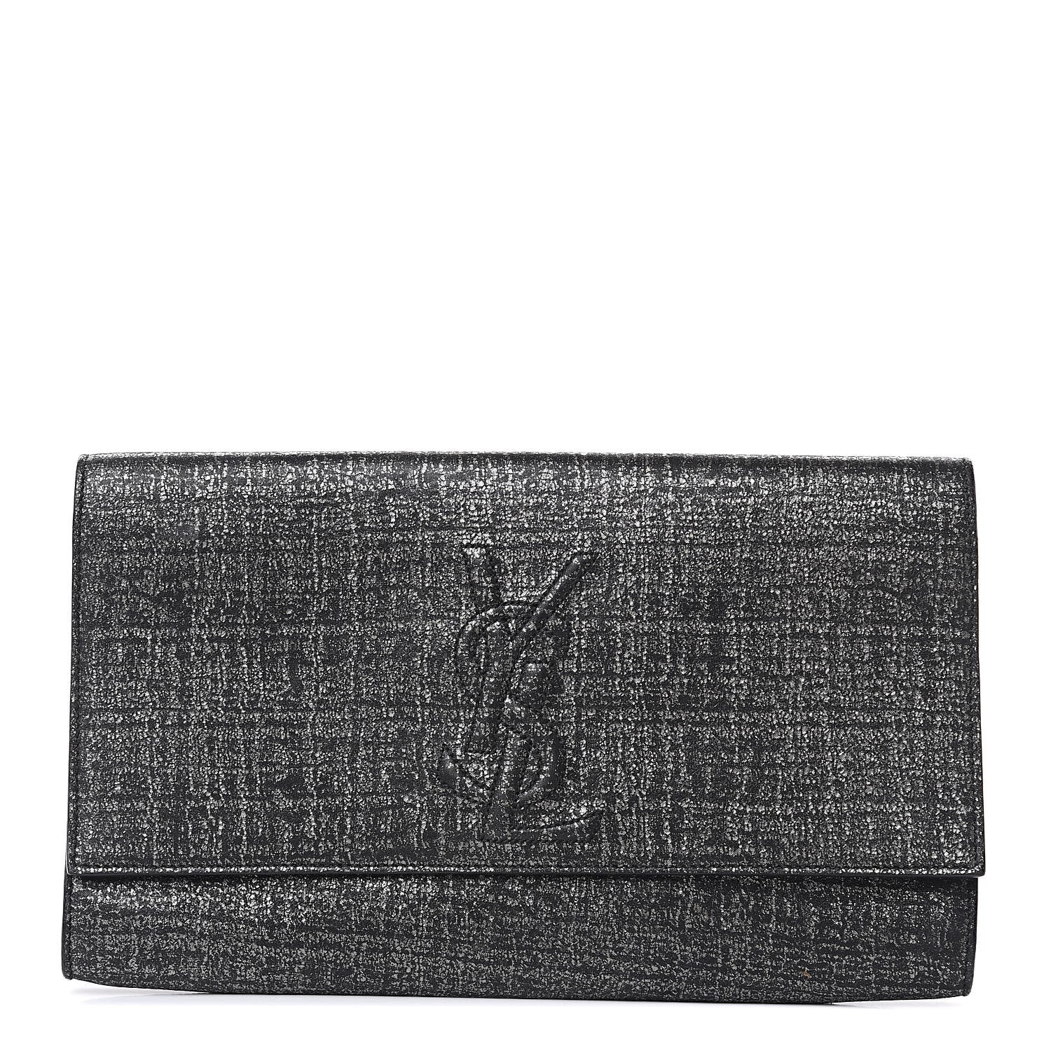 Saint Laurent Metallic Textured Large Belle De Jour Clutch Dark Silver 1 of 8