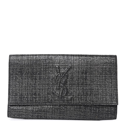 Saint Laurent Metallic Textured Large Belle De Jour Clutch Dark Silver 1 of 8