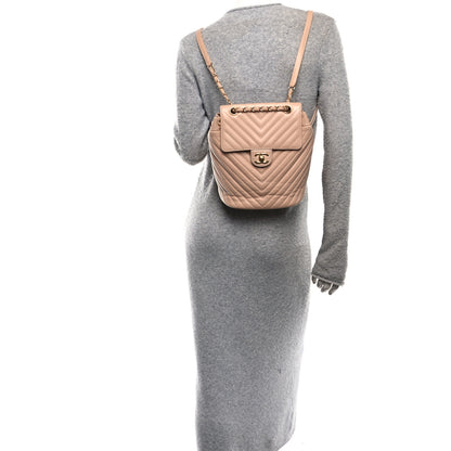 Chanel Calfskin Chevron Quilted Small Urban Spirit Backpack Beige 2 of 10