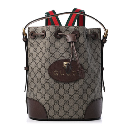 Gucci GG Supreme Monogram Neo Vintage Drawstring Bucket Backpack Beige New Acero Crop 1 of 4