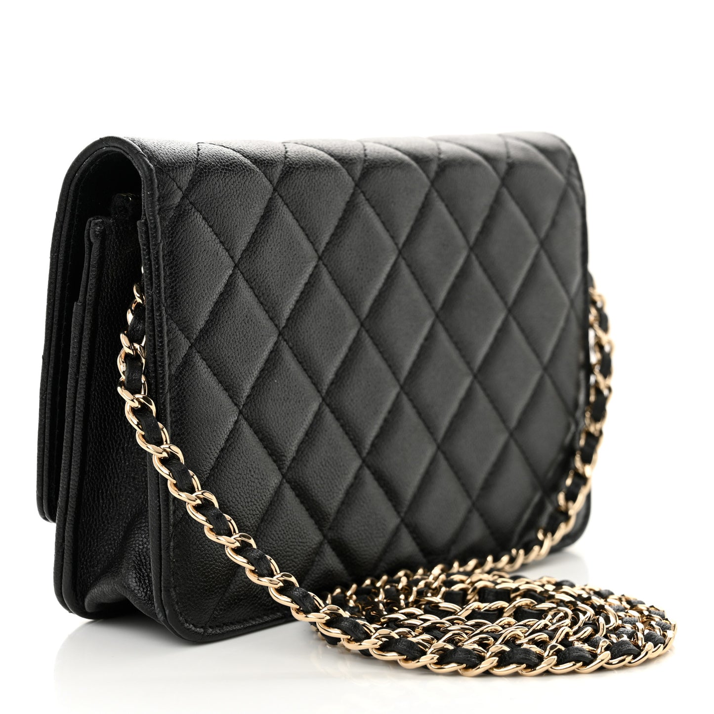 Caviar Quilted Textured CC Wallet On Chain WOC Black