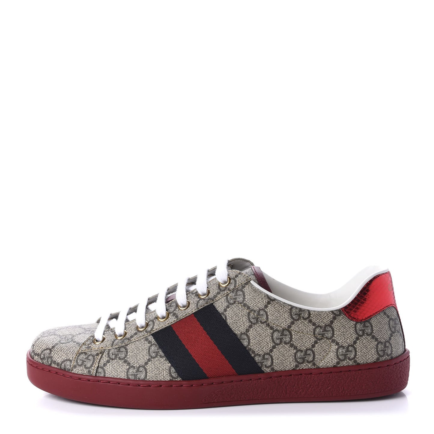 GG Supreme Monogram Ayers Mens New Ace Low-Top Sneaker 8.5 Beige Red