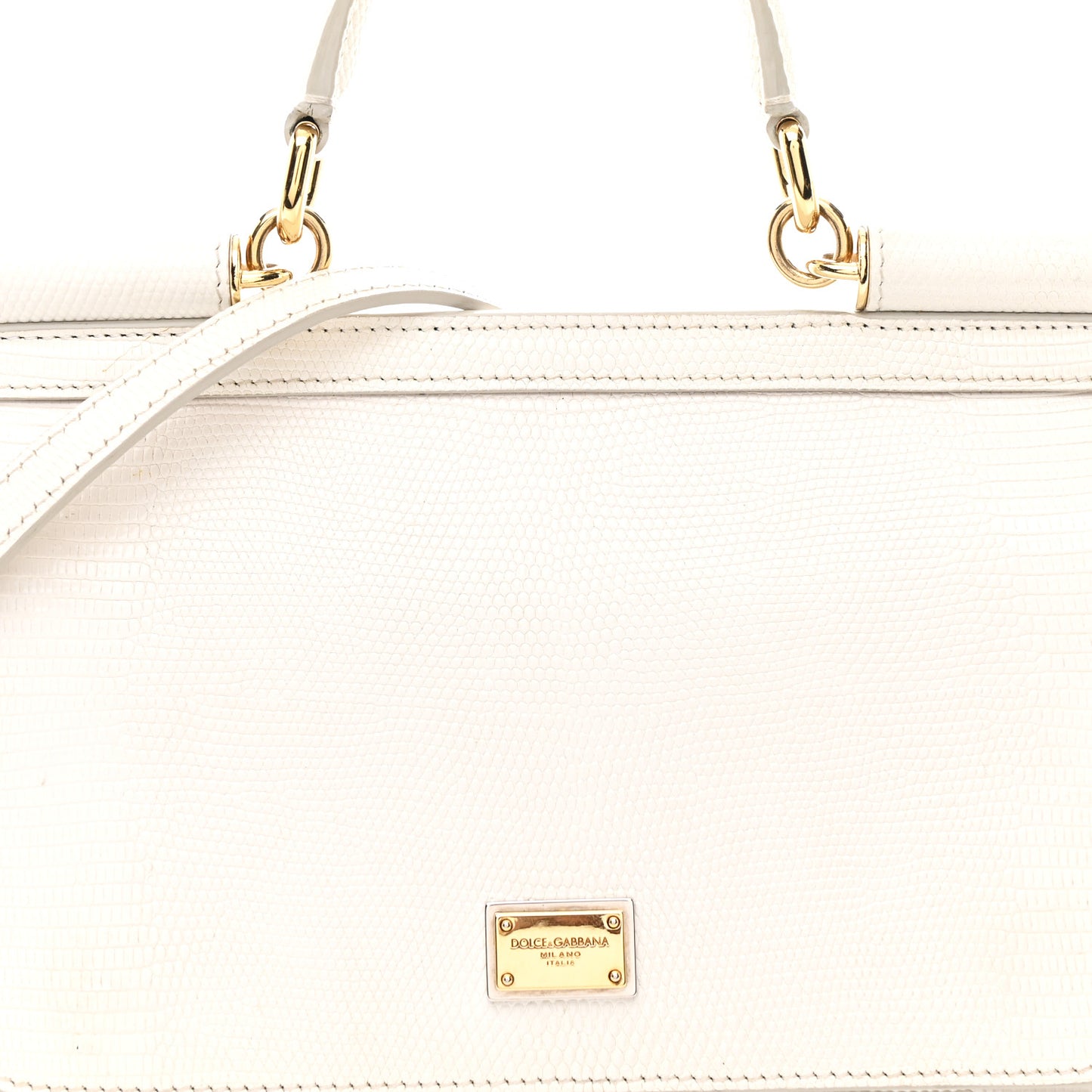 Iguana Calfskin Embossed Medium Miss Sicily Satchel White
