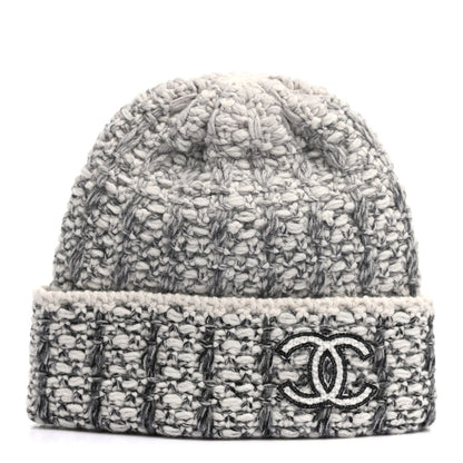 Chanel Cashmere Logo Beanie Hat Light Beige Black Grey 1 of 5