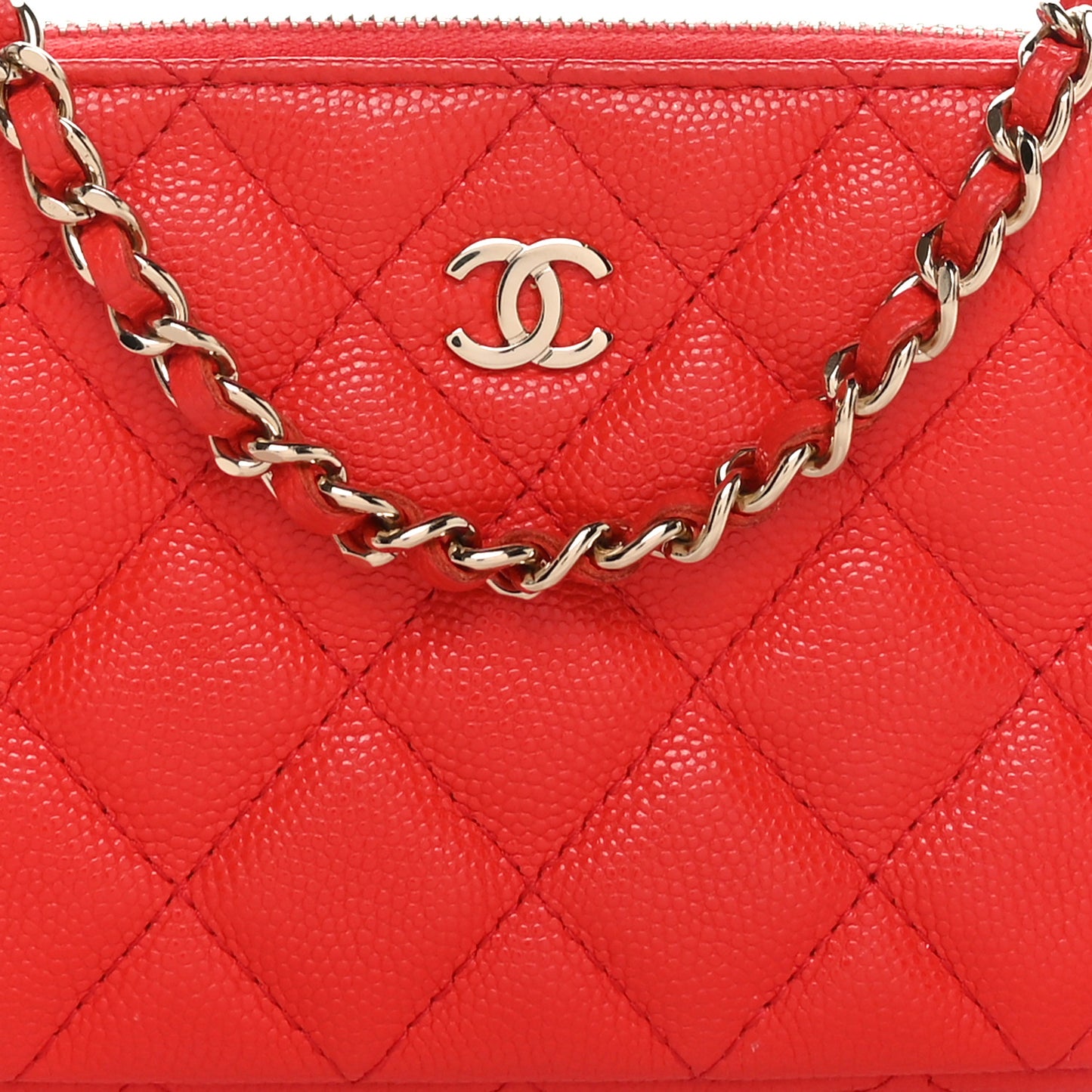 Caviar Quilted Small Clutch With Chain Red