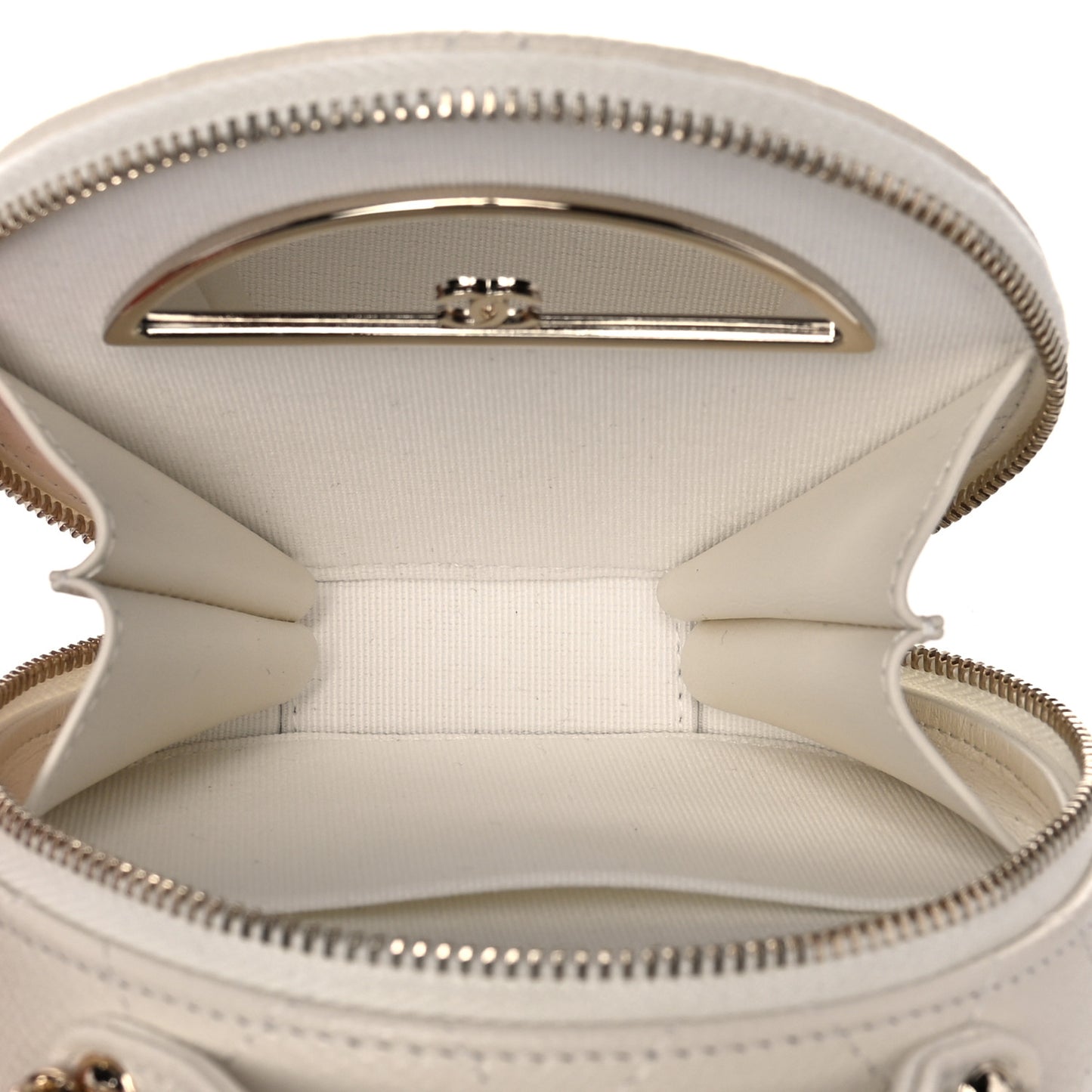 Caviar Quilted Round Handle With Care Vanity With Chain White