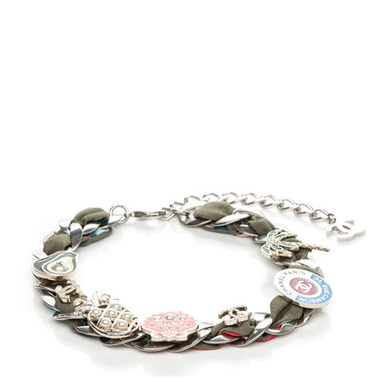 Chanel Metal Fabric Strass Pearl Cuba CC Chain Link Choker Necklace Green Pink Silver Gold 1 of 6