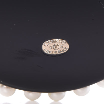 Chanel Resin Crystal Pearl CC Pin Brooch Black Gold 4 of 6