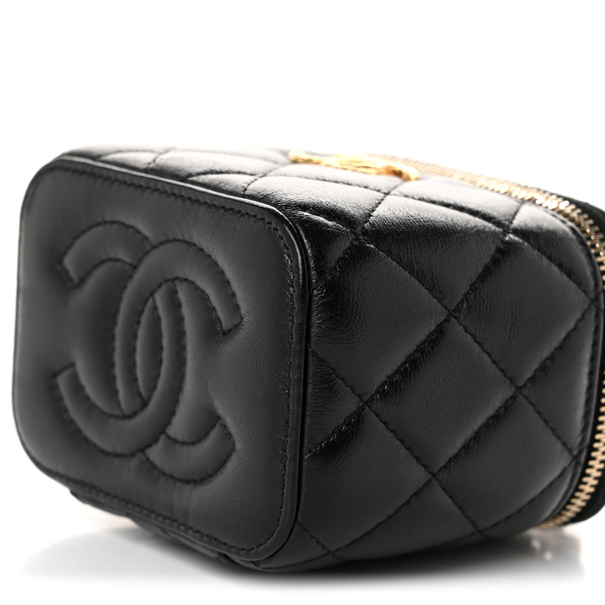 Chanel Shiny Lambskin Quilted CC Mini Vanity Case With Chain Black 10 of 10