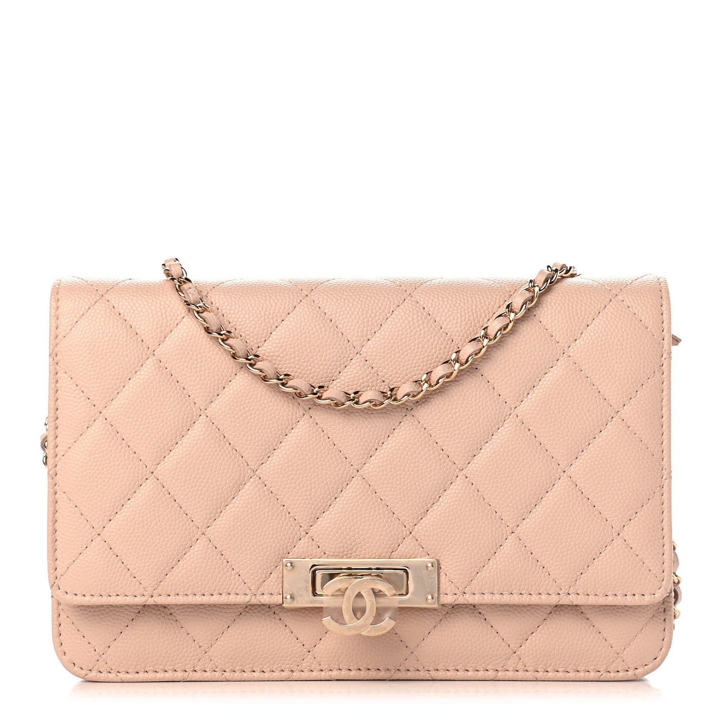Caviar Quilted Golden Class Wallet On Chain WOC Light Beige