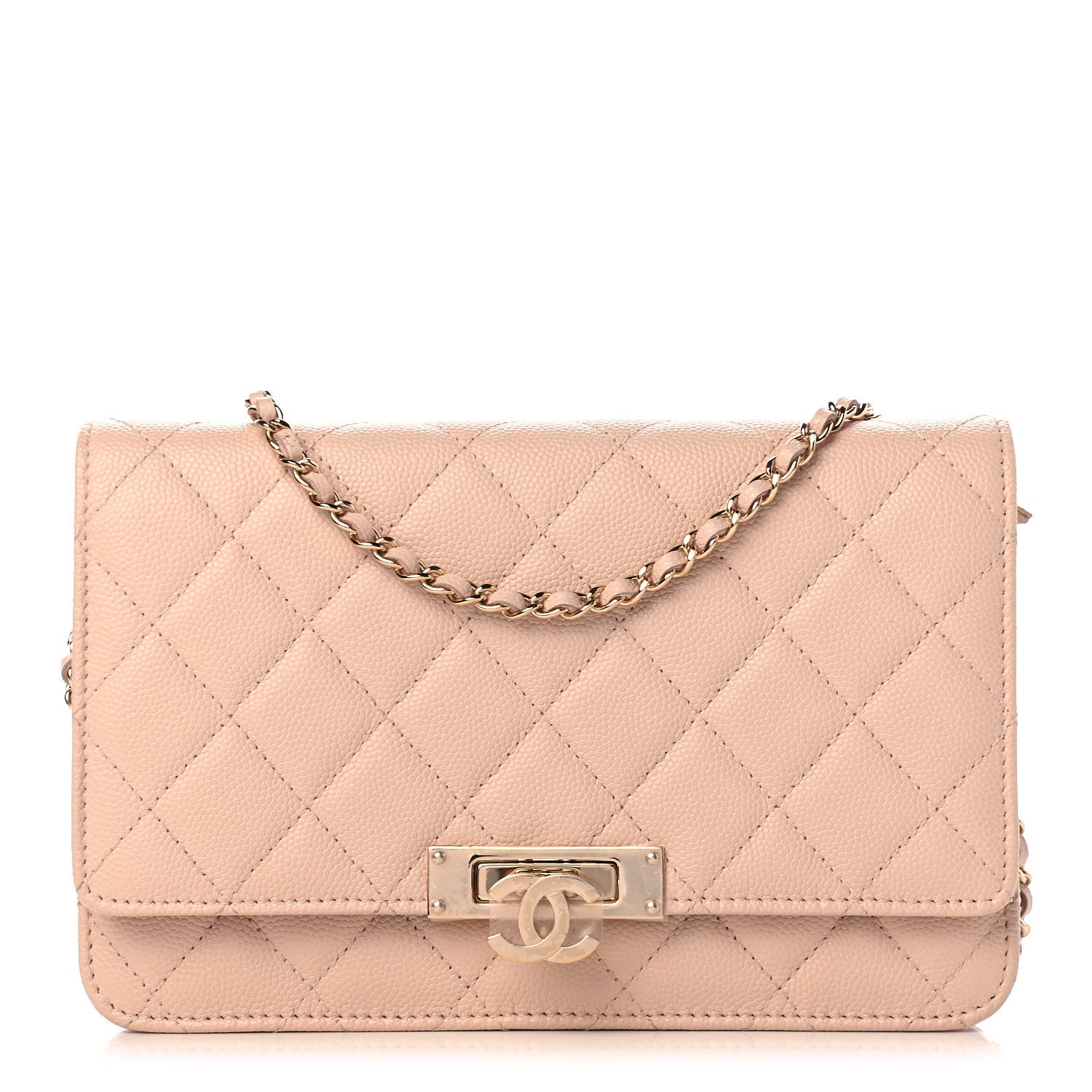 Chanel Caviar Quilted Golden Class Wallet On Chain WOC Light Beige 1 of 10