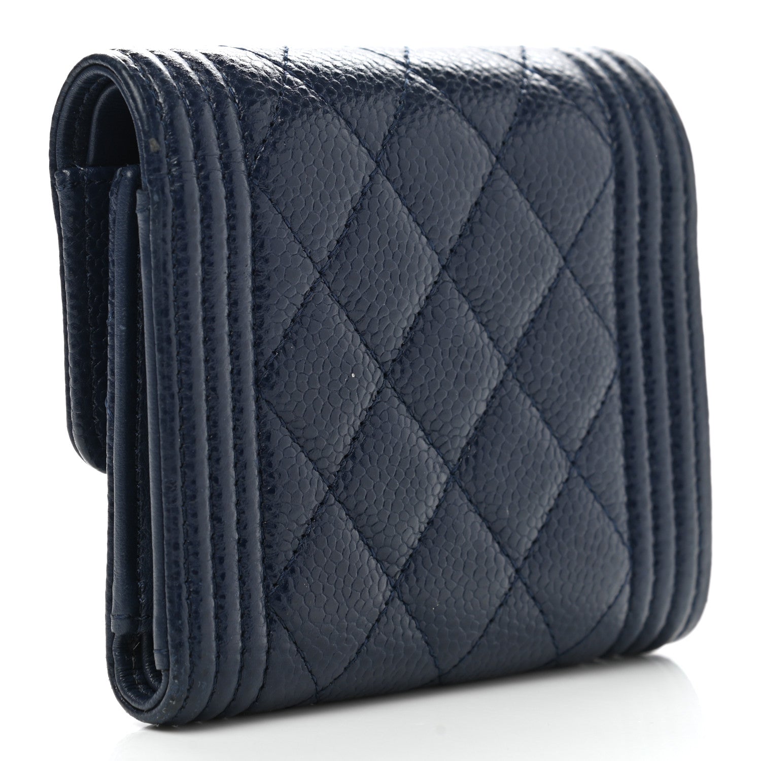 Chanel Caviar Quilted Compact Boy Wallet Blue 3 of 9