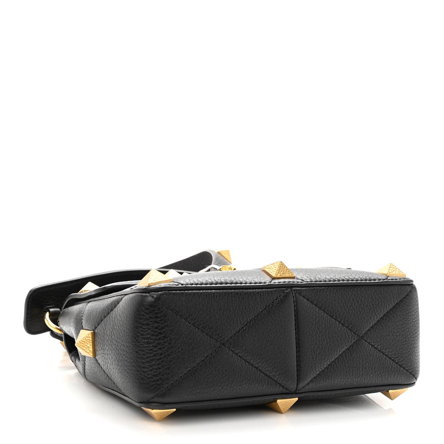 Grained Calfskin Medium Roman Stud Shoulder Bag Black