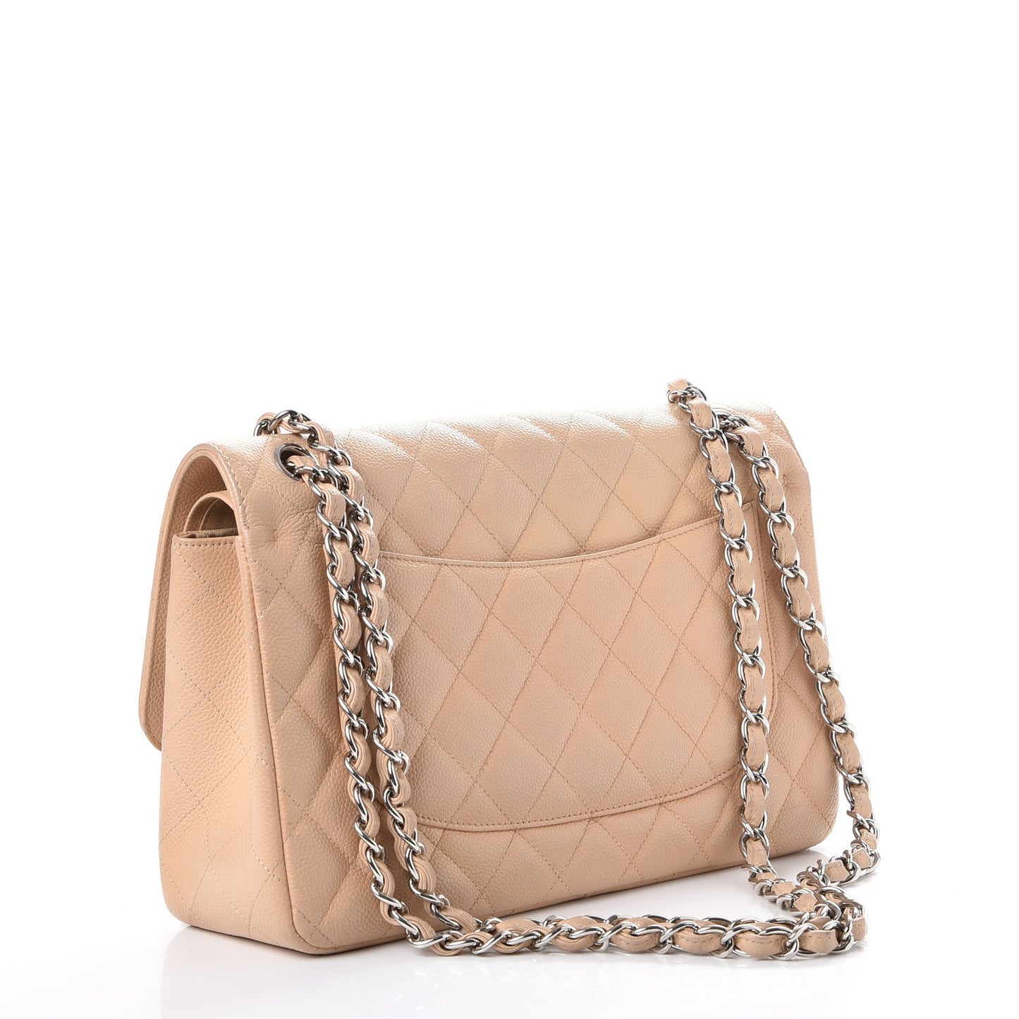 Caviar Quilted Jumbo Double Flap Beige Clair
